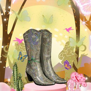 Helen's Heart Tall Sequin and Embroidered Silver Boots with Zipper Closure!